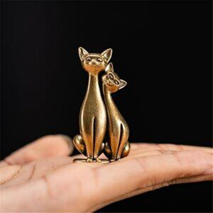Cat Figurines Cat Decor Vintage Brass Sculpture Art Piece, Intertwined